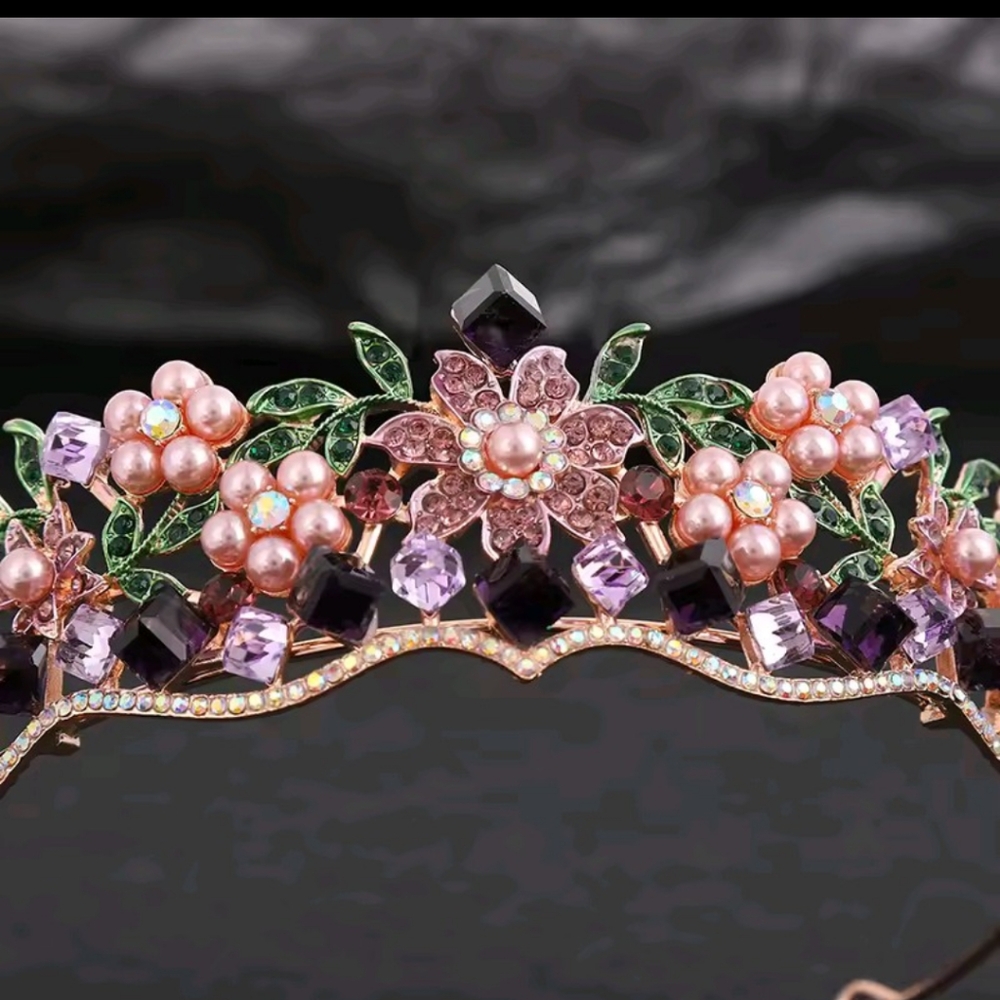 Pink and Purple Floral Hair Accessory with Crystal Accents